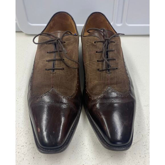Mezlan Marti Spain Oxford Brogue calfskin leather houndstooth plaid dress shoes main image 4